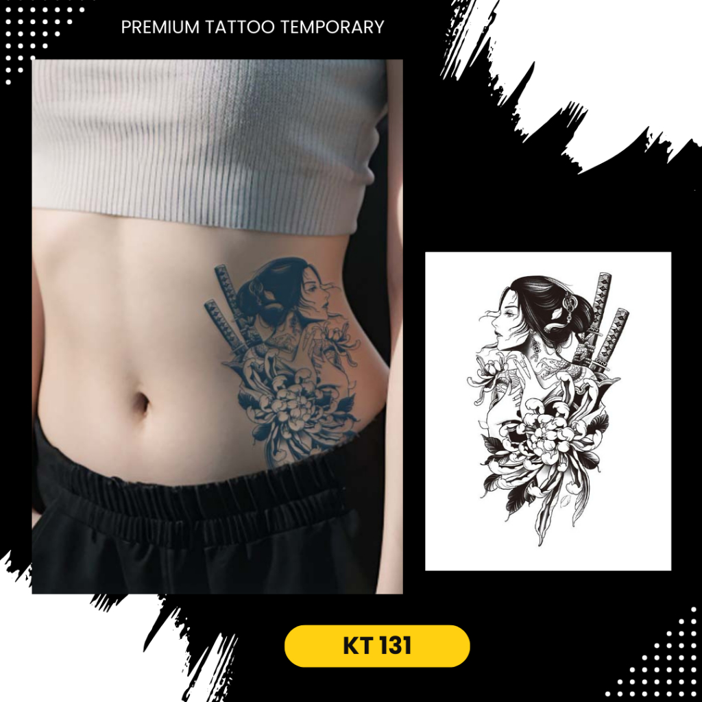 CODE KT-131 Cowo Cewek Motif WANITA SAMURAI Tattoo Temporary Tatto Temporer stiker sementara tato se