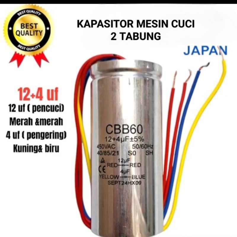KAPASITOR MESIN CUCI 2TABUNG 4KABEL UNIVERSAL SEMUA MERK SANYO SHARP SANKEN