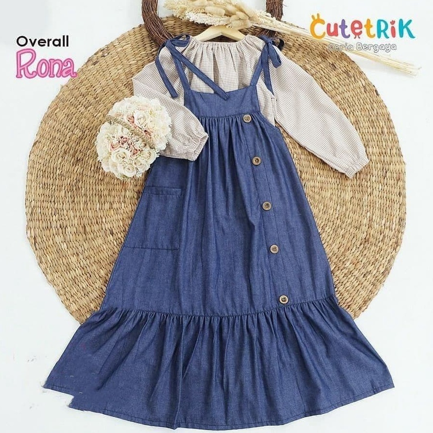KODE A17I Baju Gamis Anak Perempuan Usia 7 8 9 1 11 12 13 14 15 Tahun Rona Overall Set 2in1 Matt Sup