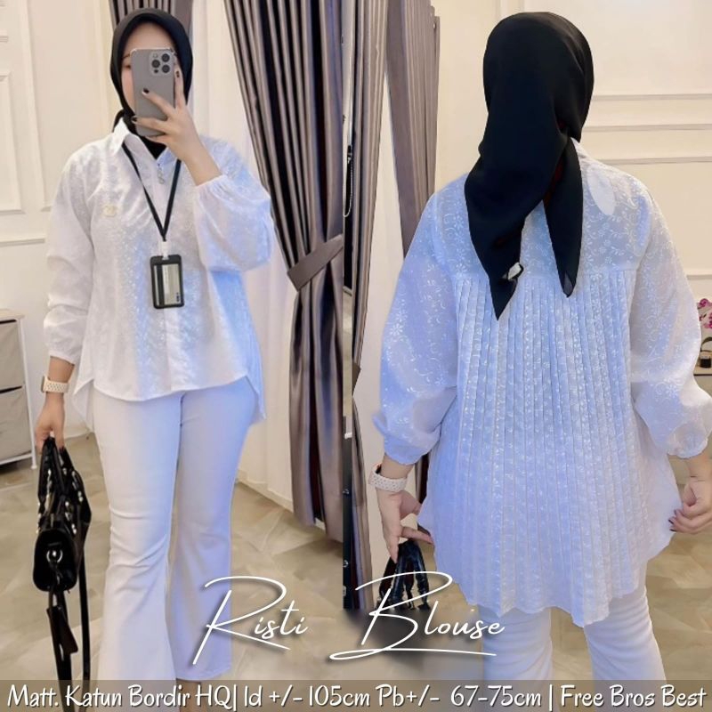 BLOUSE BORDIR PUTIH. BLUS WANITA BAHAN KATUN EMBRODERY. BLOUSE KASUAL PREMIUM. FREE BROS