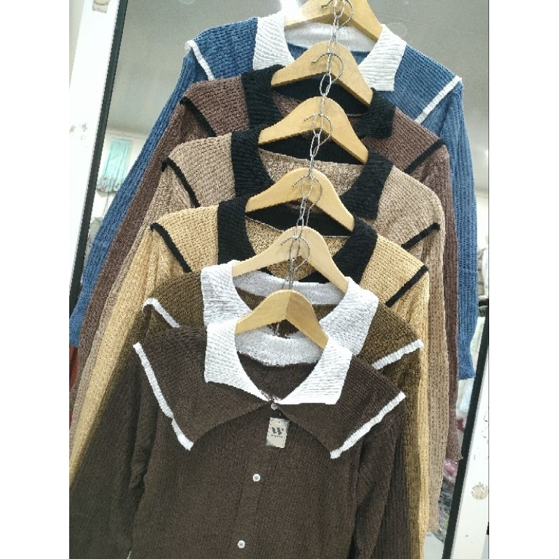 Sweater Rajut Cardi Crop atasan wanita blouse kancing batok outer Crop cardi long