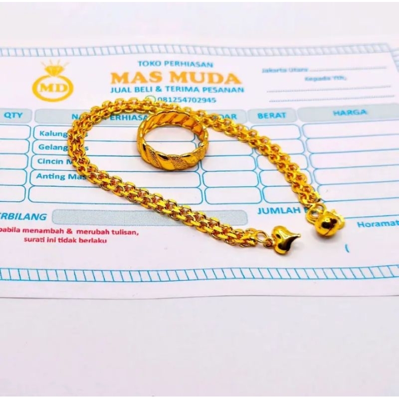 gelang free cincin lapis emas mudah 375 kadar ada surat perhiasan aksesoris wanita anti luntur