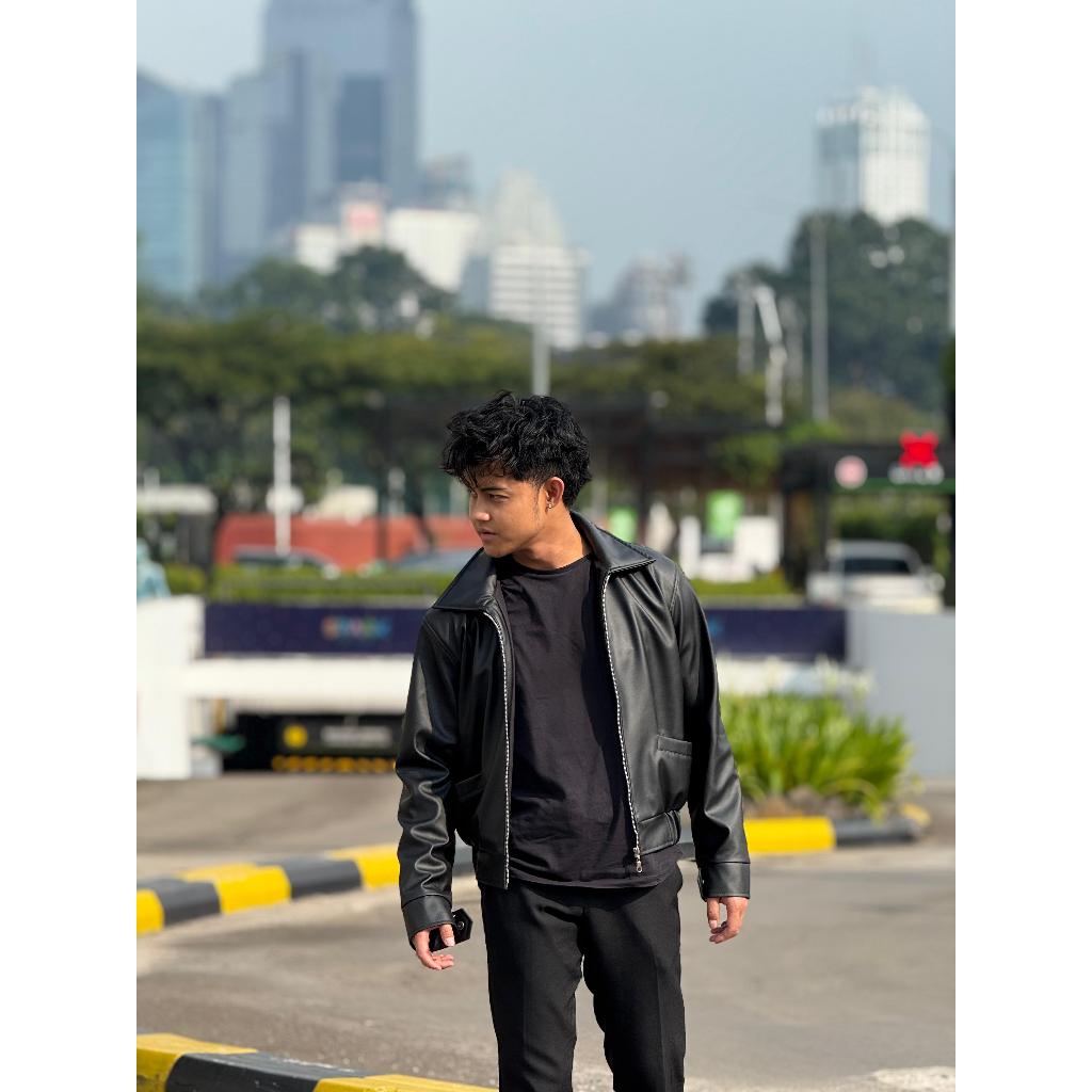 Jaket Boxy kulit Intel Vintage Pu Leather