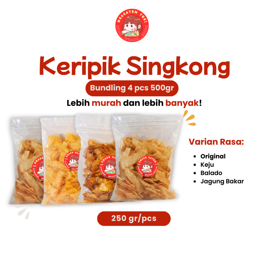 

Camilan Kering KERIPIK SINGKONG GURIH RENYAH 1KG/4PCS - 100% Homemade Halal