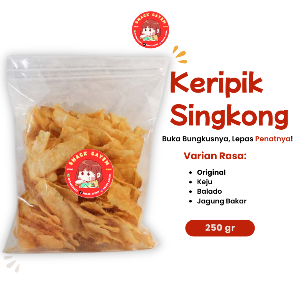 

Camilan Enak KERIPIK SINGKONG GURIH RENYAH 250 GR - 100% Homemade Halal Murah Banyak Varian Rasa