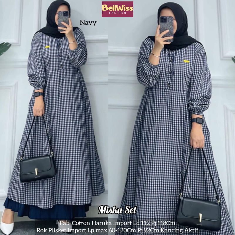 MISKA SET BY BELLWIS/SET ROK PLISKET TUNIK KATUN OOTD MUSLIMAH BEST SELLER