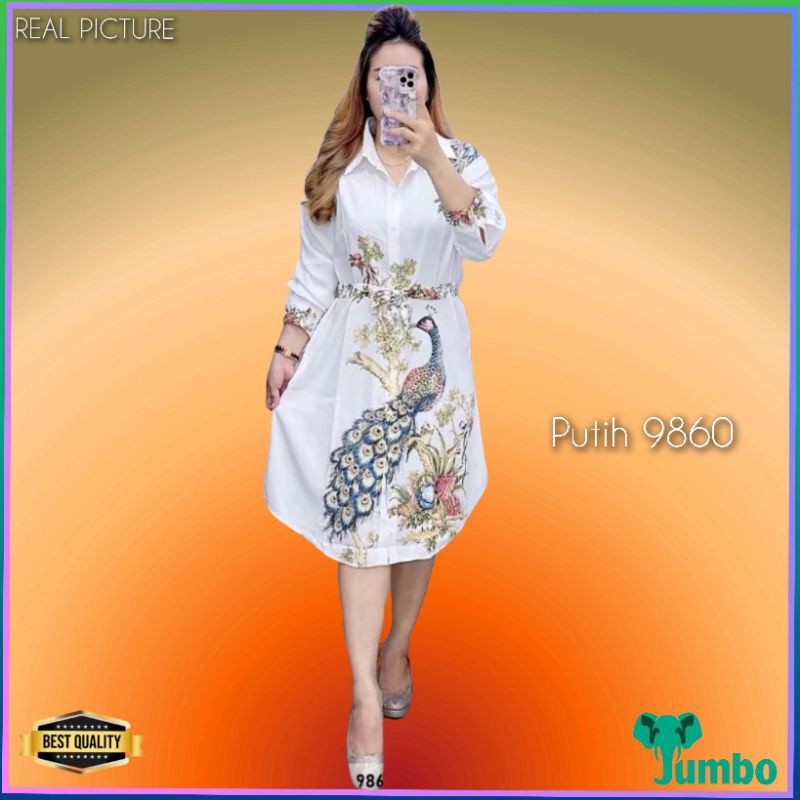 Dress Wanita Merak Jumbo LD 120 Gaun Import Kekinian Dress Elegan Putih 9860