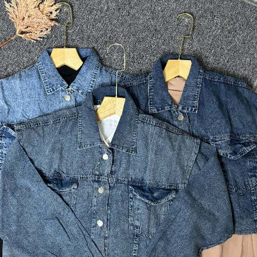 kemeja wanita mix vest jeans | Atasan wanita baju denim tangan panjang / lengan panjang