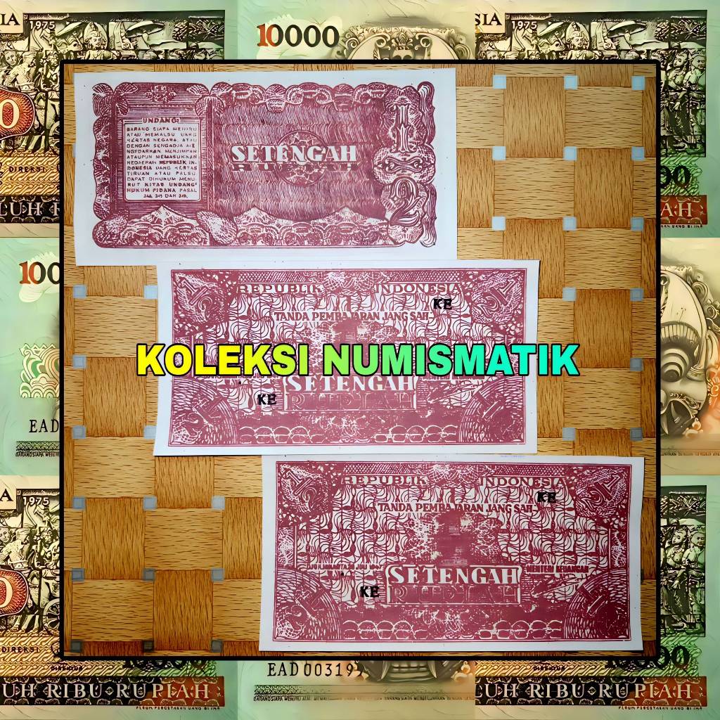 SOUVENIR REPRO UANG KERTAS KUNO INDONESIA ½ RUPIAH ORI III SOEKARNO 1947