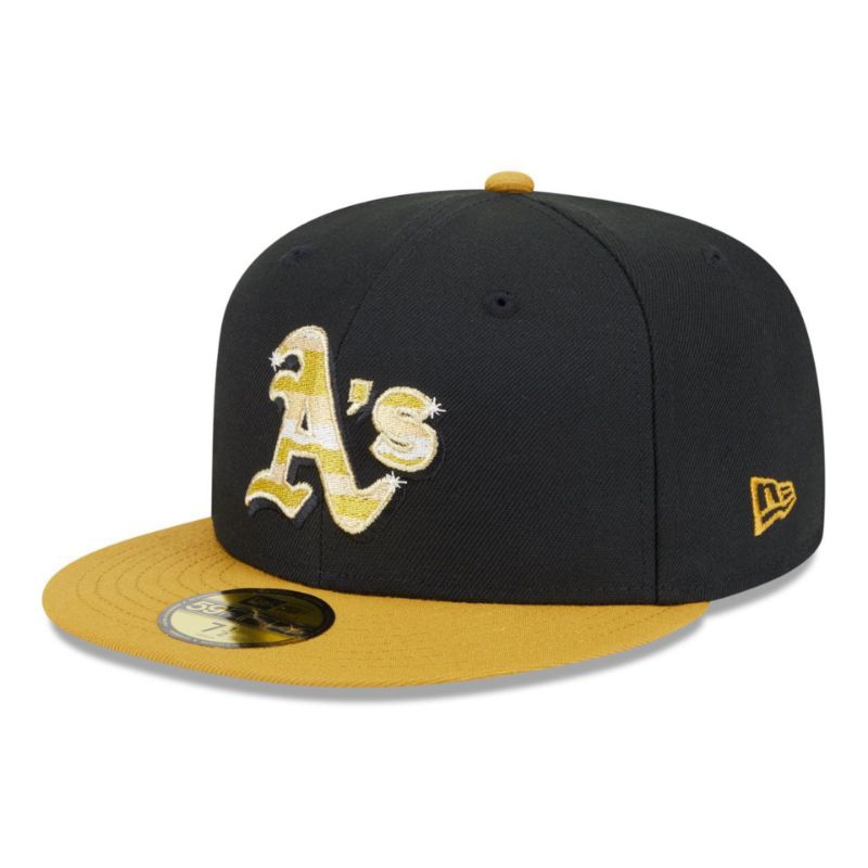 Topi New Era Cap Oakland Athletics Metallic Gold Logo 59Fifty Day 59Fifty Fitted Hat Original