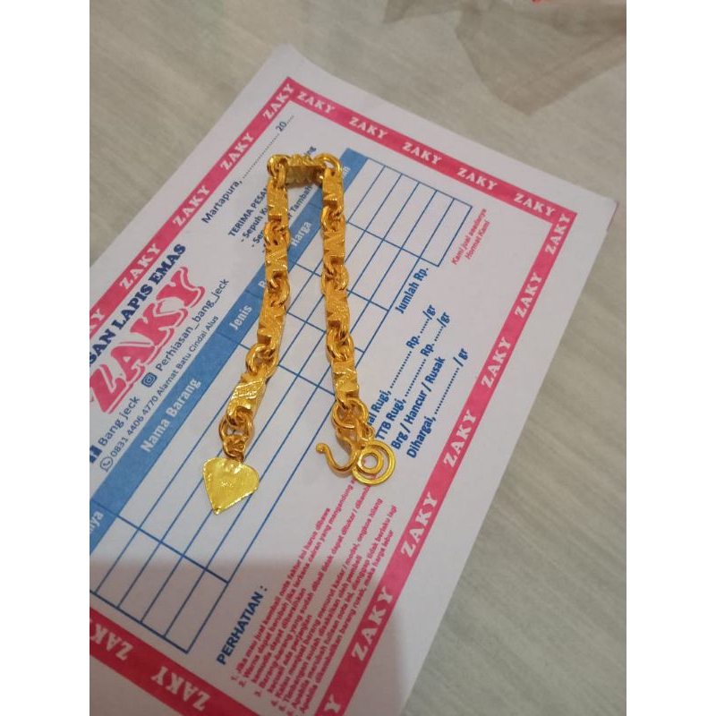 gelang balok M silah belitung lapis emas 999