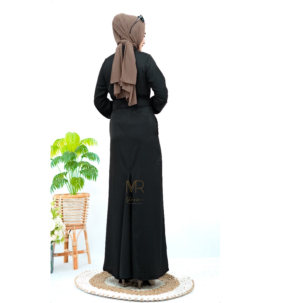 Long Dress Muslim Kekinian Kondangan Mewah Wanita Hijab Polos Hitam  Premium