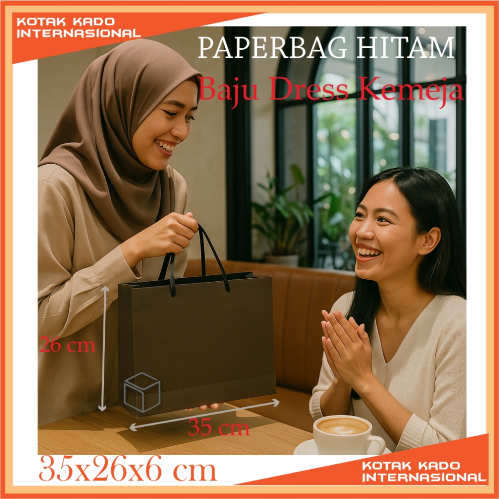 

Paperbag Premium Untuk Kado spesial tali pita Solusi simpel Muat baju tshirt dress mulus tebal hitam luar dalam tanpa merk 35x26x6