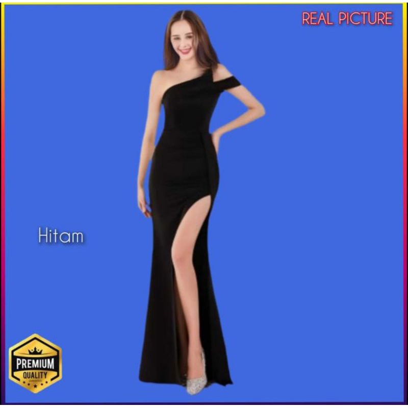 Dress Wanita Scuba Alina Baju Gaun Pesta Kondangan Elegan Korea Hitam