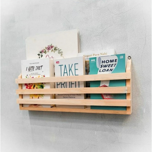 Rak Rack Ambalan Kayu Tempat Wadah Buku Tulis Gantung Dinding Estetik Serbaguna