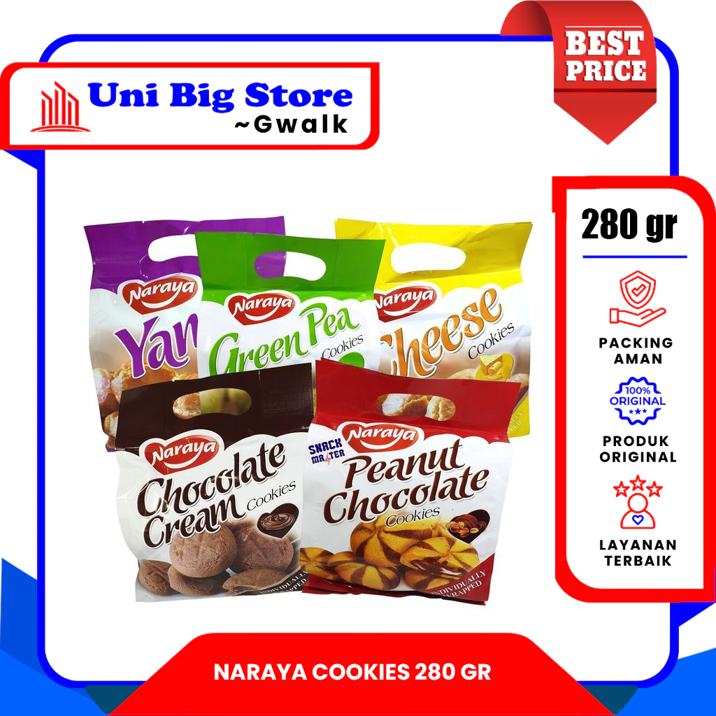 

NARAYA COOKIES CHOCOLATE - CHEESE - YAM - GREEN PEA - PEANUT COOKIES - 280 gr