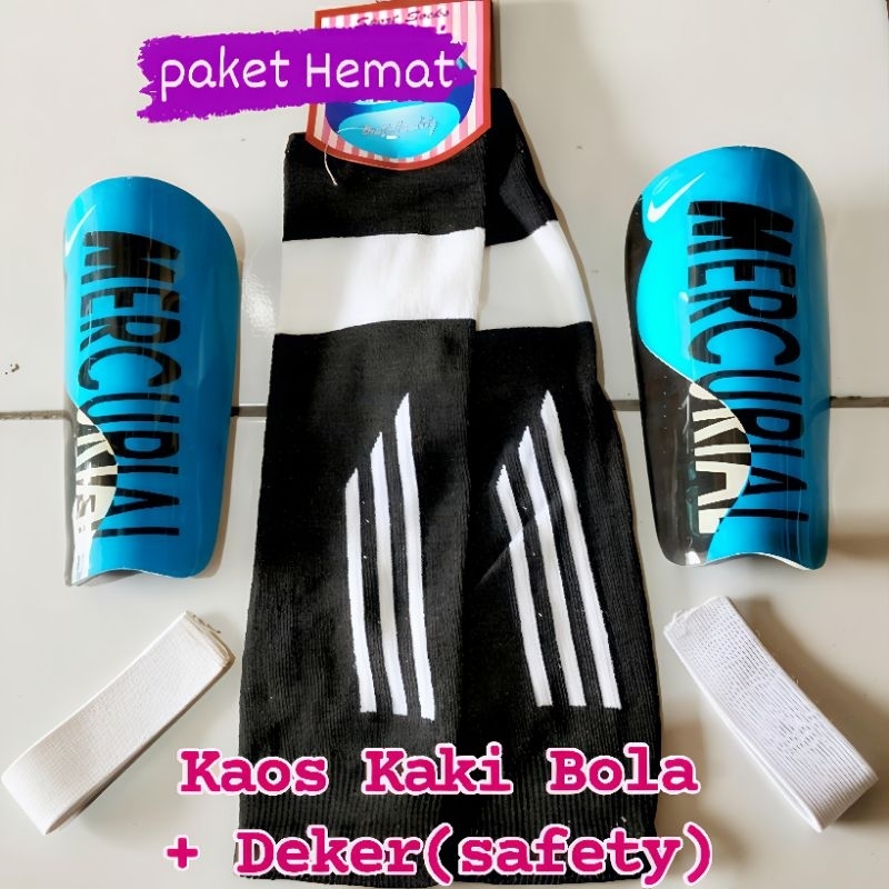 Kaos kaki bola + Deker pengaman kaki, paket hemat