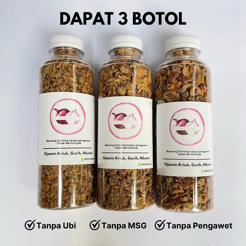 

(DAPAT 3 BOTOL BAGOR)Termurah Bawang Goreng Asli (Tanpa Campuran Ubi)