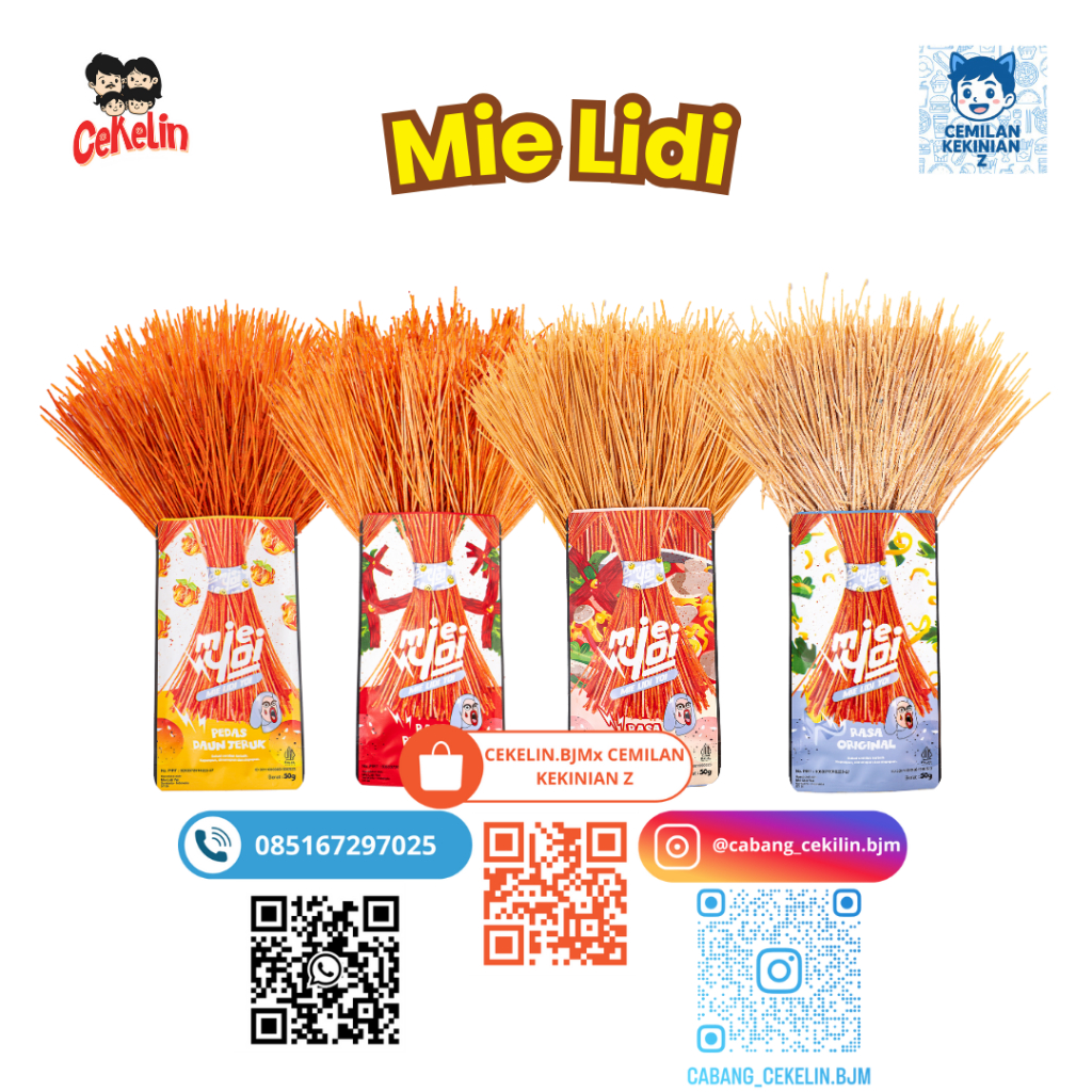 

CEKELIN Cemilan Mie Lidi - 50gr Beli 4 harga Grosir
