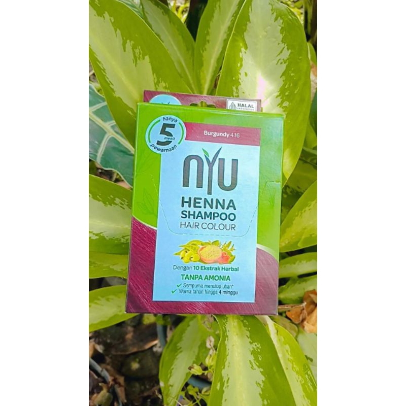 NYU Henna shampoo hair colour natural burgundy isi 4 sachet - shampoo pewarna rambut