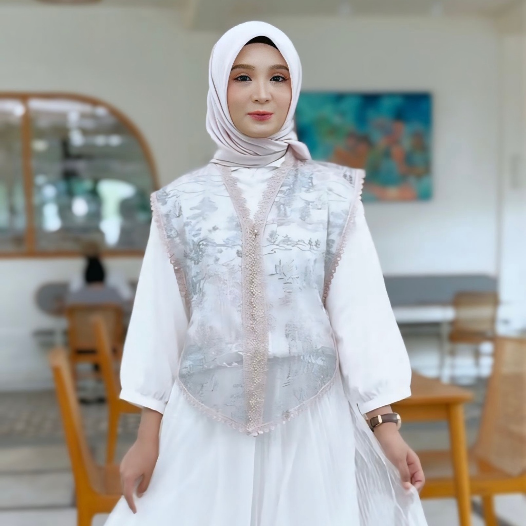 Delova Wardrobe - VEST CAMARI Rompi Casual Brukat Vintage Bordir Premium Outfit Outer Renda Atasan L