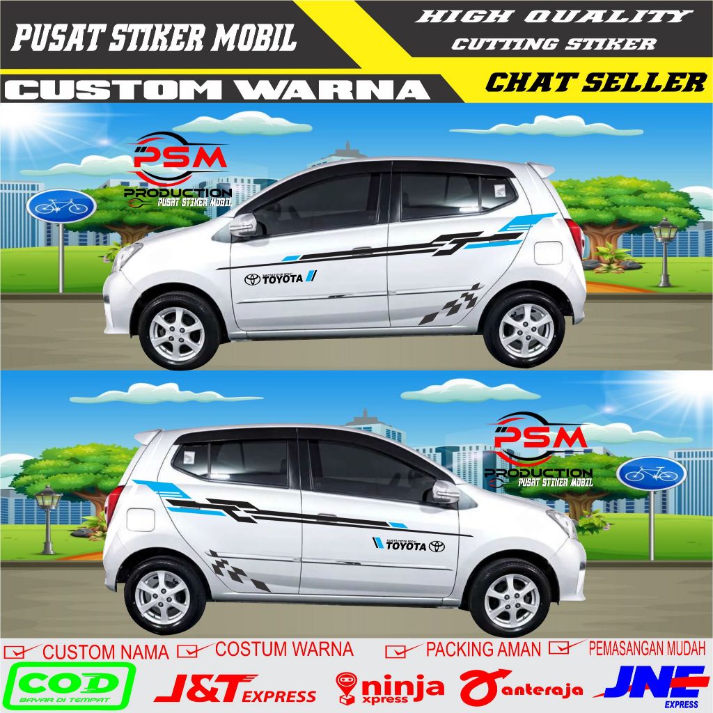 2pcs kanan kiri Stiker Cutting Mobil Agya TRD Sportivo Stiker Variasi Bodi Samping Toyota Agya
