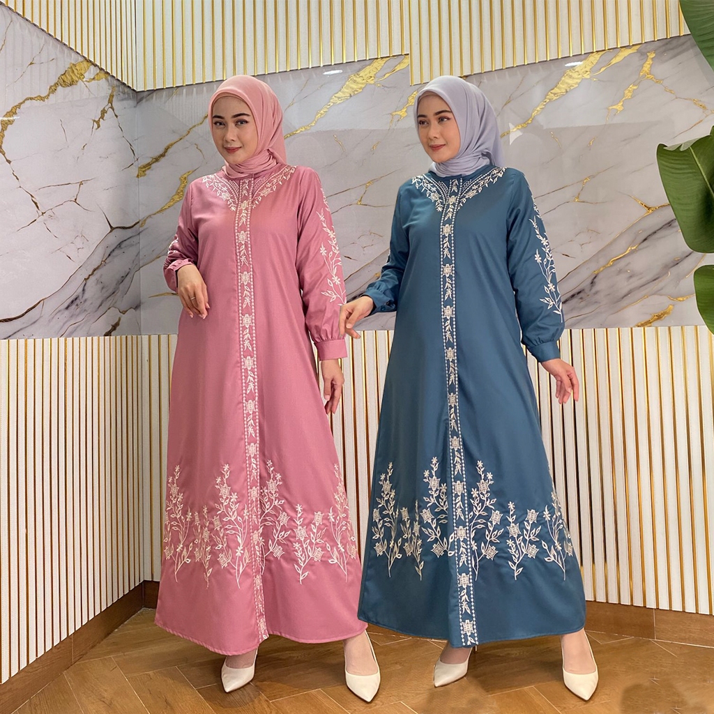 GAMIS DRESS WANITA TERBARU HAJRAH SARILA BAHAN KATUN MADINAH PREMIUM BORDIR BEST QUALITY