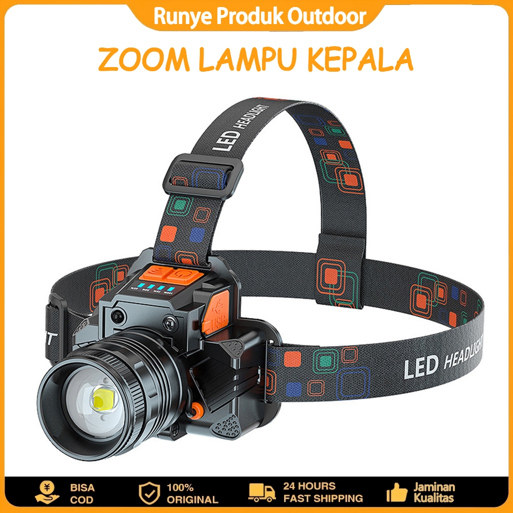 Senter Kepala Led T8 Zoom Super / Lampu Depan Tahan Air Sensor Gerak / Senter Kepala Super Terang US