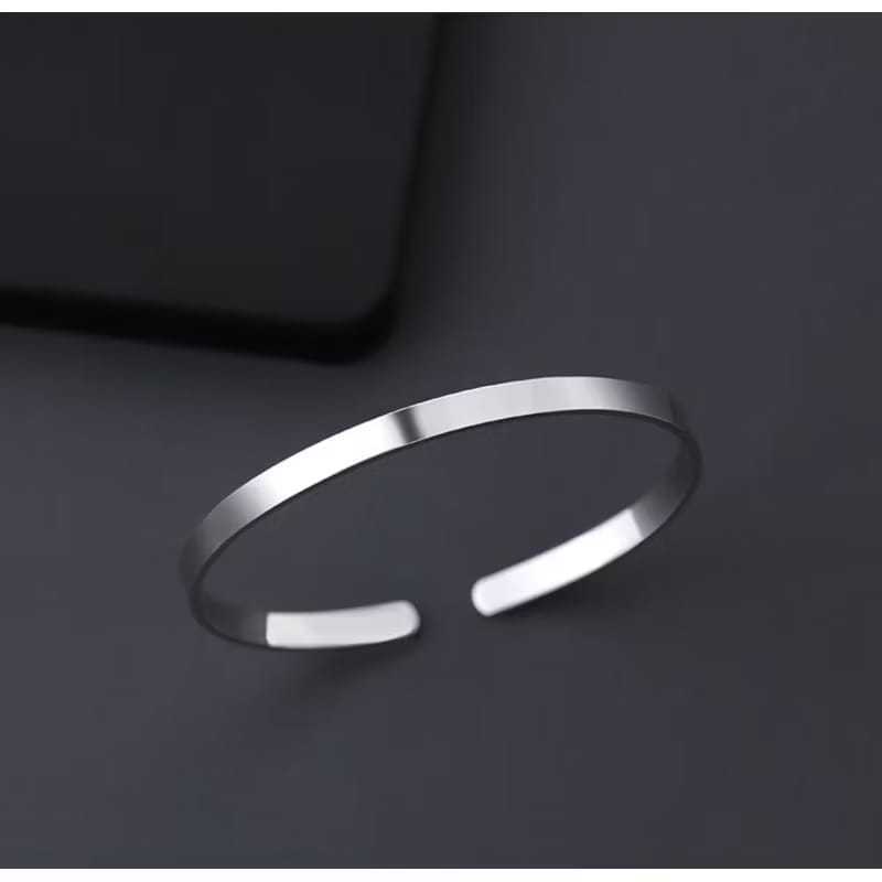 GELANG BAJA BESI PUTIH PRIA PLAT POLOS UKIR NAMA ANTI KARAT SELAMANYA