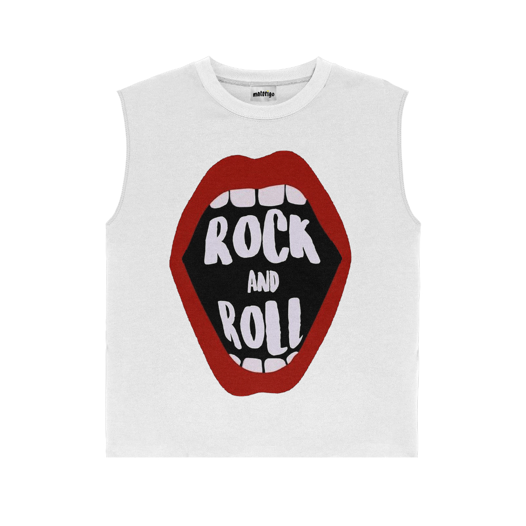 SINGLET ROCK AND ROLL MULUT PUTIH | BAND METAL MUSIK ROCK | SLEEVELESS | T-SHIRT KAOS BAJU VINTAGE H