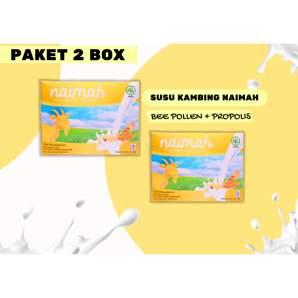 

Susu Kambing Etawa Naima 2 BOX Original Susu Bubuk / Plus Propolis + Bee Pollen