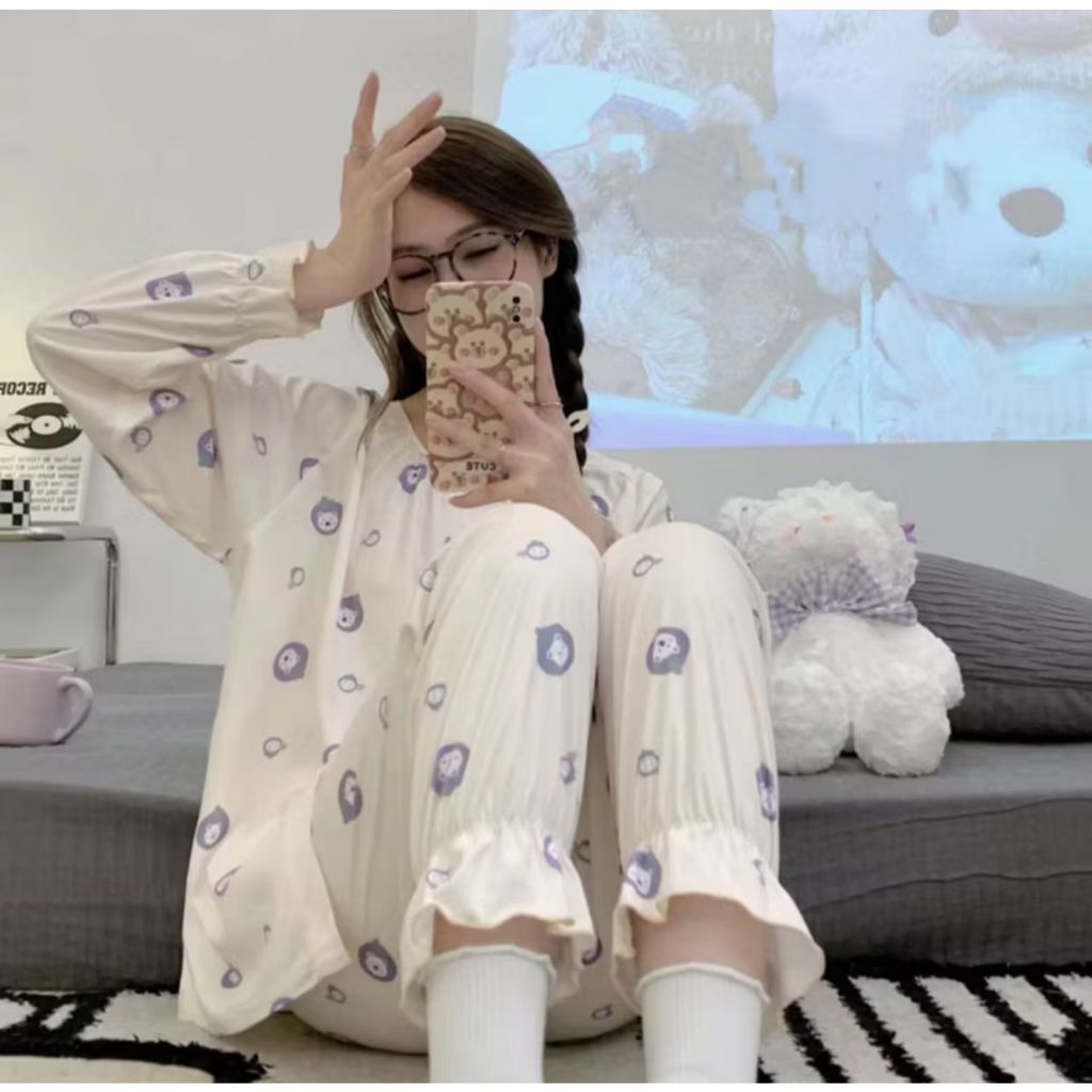Stelan Oversize Jogger Babydoll PP piyama wanita terbaru Import Korea motif beruang lucu L-XL-XXL