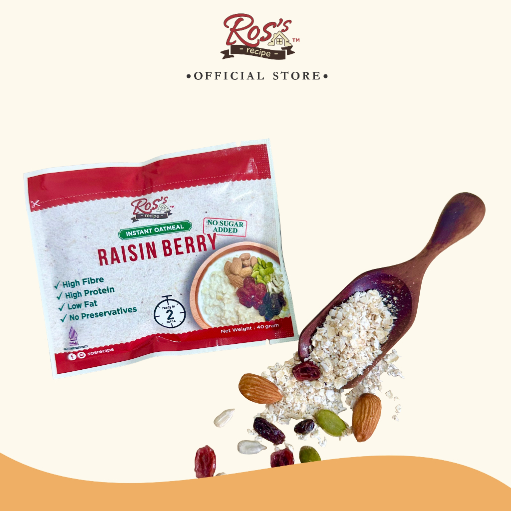 

Ros Recipe Instant Oatmeal Raisin Berry 40gr (Tanpa Gula) (Single)