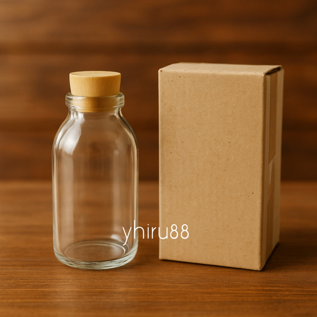 / 8 ( DELAPAN )   PCS  BOTOL KACA 50 / 100 ML + TUTUP KAYU  /  GROSIR BOTOL HIASAN / SOUVENIR BOTOL 