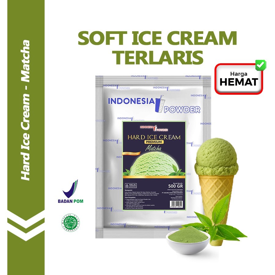 

Hard Ice Cream Powder / Bubuk Es Krim Premium Quality Rasa Matcha / Green Tea Jepang 250 Gr 500 Gr 1 Kg Omura Powder