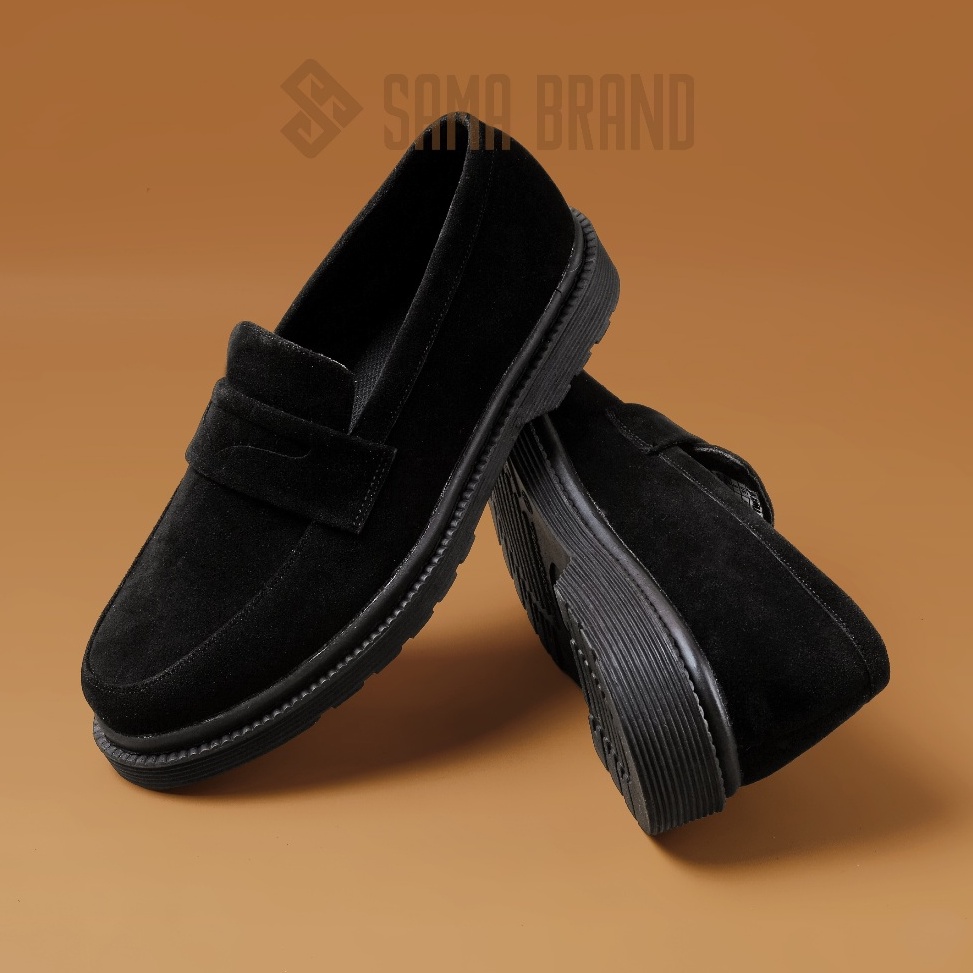 KODE Y88A AIDEN SUEDE BLACK  Sepatu Pria Slip On Loafers Formal Karet Flat Shoes docmart polos