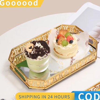 KODE G34L Stok Tersedia Nampan Mewah Ringan Gaya EropaBaki Cermin Kaca Logam Mewah Ringan Gaya Eropa