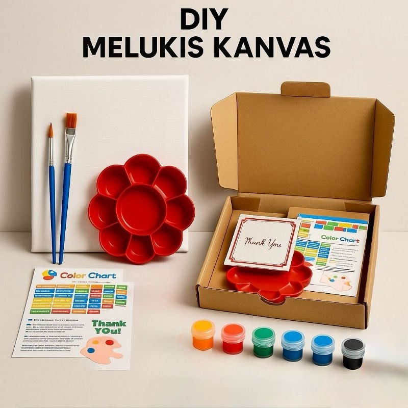 

Paket Lengkap Kanvas Melukis ukuran 20x20cm dilengkapi cat air & colour mixing chart byGHEduPlay