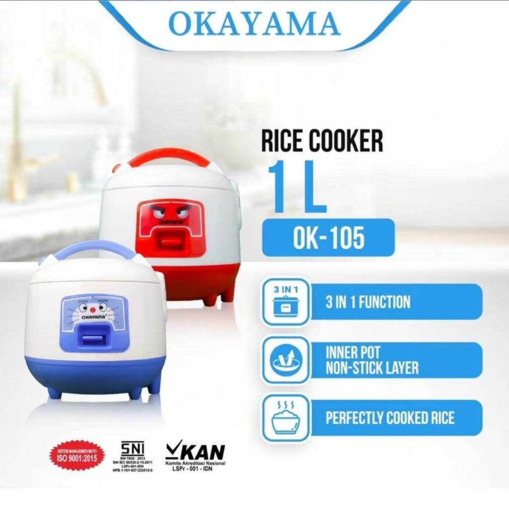 Rice Cooker Okayama 1 Liter OK-105 / Penanak Nasi 1 Liter / Rice Cooker kecil / Rice Cooker mini