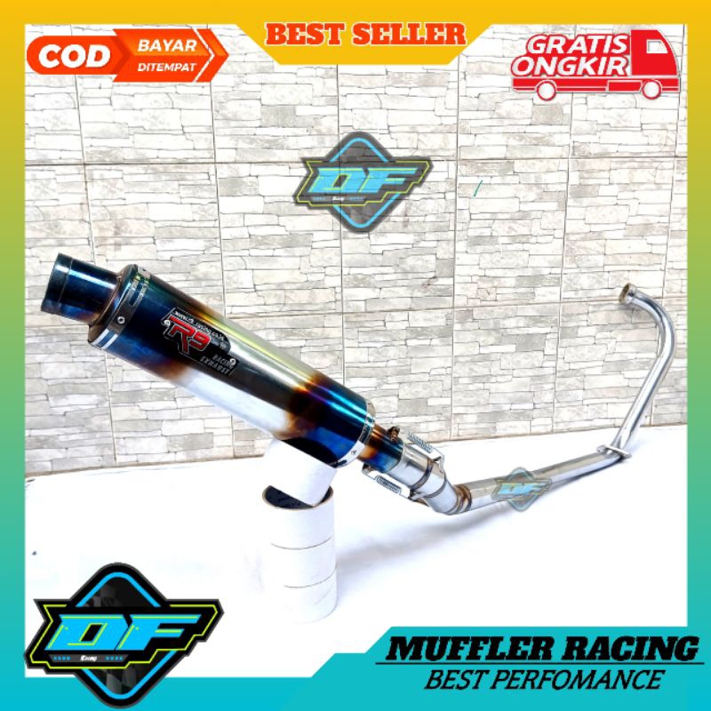 Knalpot racing VIXION new R9 Blue Mugello motor vixon old bass