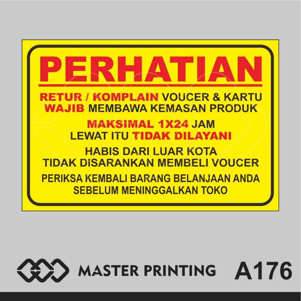 

A176 - Acrylic Sign, Stiker Akrilik Peratutan Retur/Komplain Voucher, Tahan Air, dan Bisa Custom