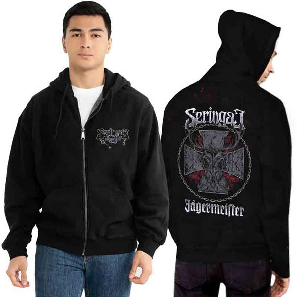 Zipper Hoodie Seringai X Jagermeister Hoodie Ritsleting Unisex Bahan Black Cotton Fleece | Size M L 
