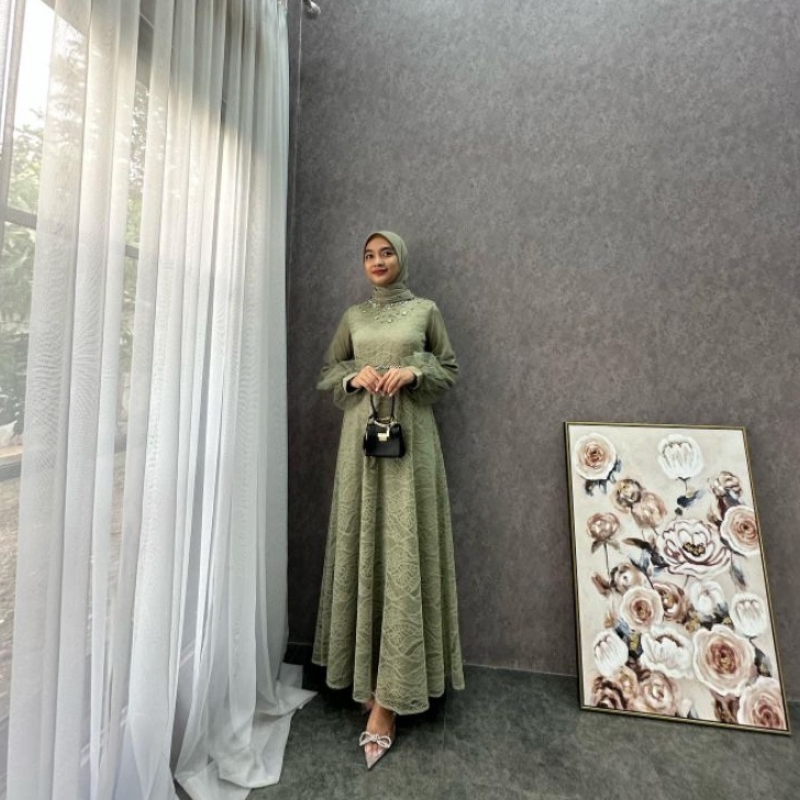 NADINE DRESS BROKAT KOMBINASI  FASHION MUSLIM WANITA  GAMIS NADINE  BISA COD