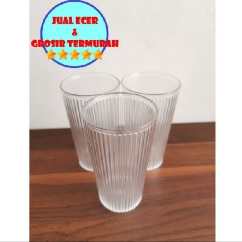 Glass Gelas Cangkir Cup Mug Plastik Plastic Garis Bening 350ml 350 ml Transparant