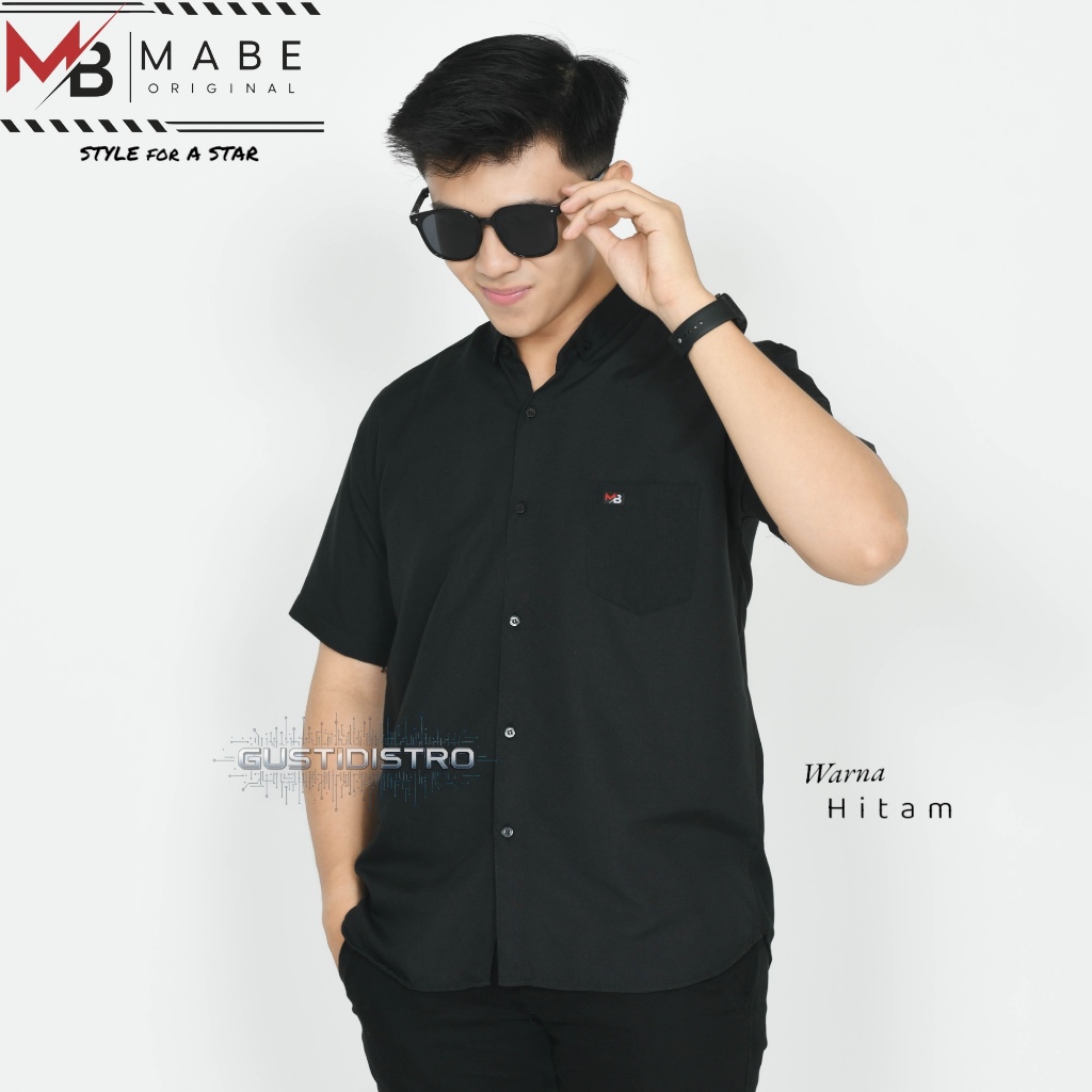 Kemeja polos Warna Hitam Baju pria kemeja lengan pendek distro premium Hem cowok Macho