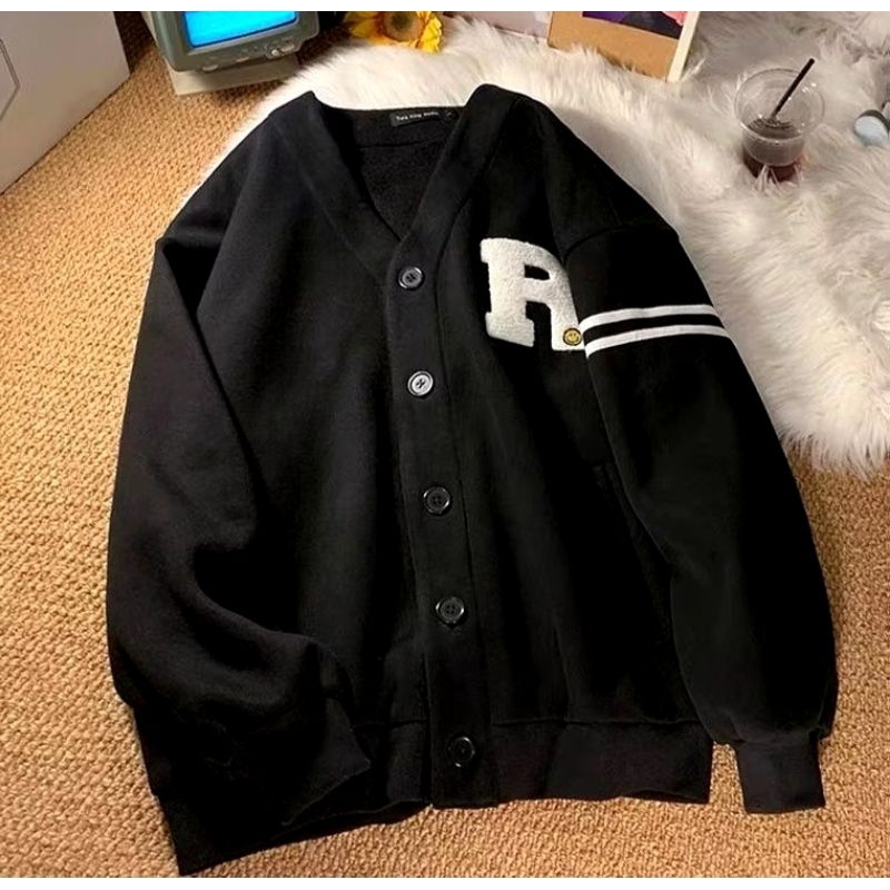 Vallina - Smile Stripe Cardy Premium Outerwear R Cardigan Fleece Tebal Remaja