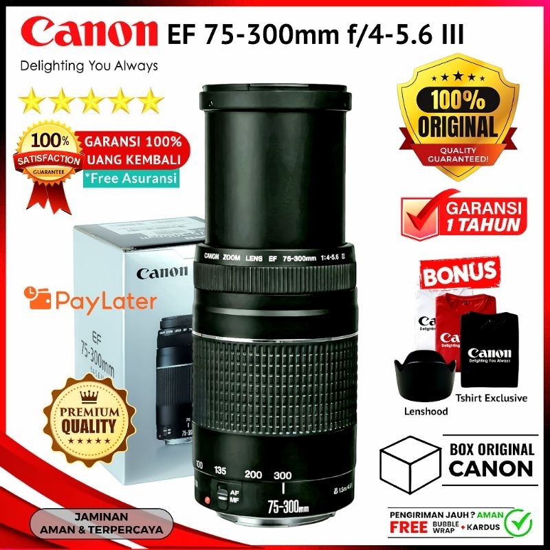 Lensa Tele Canon EF 75-300mm f/4-5.6 III for Canon DSLR APSC & Full Frame - Terbaik Mulus Free Bonus