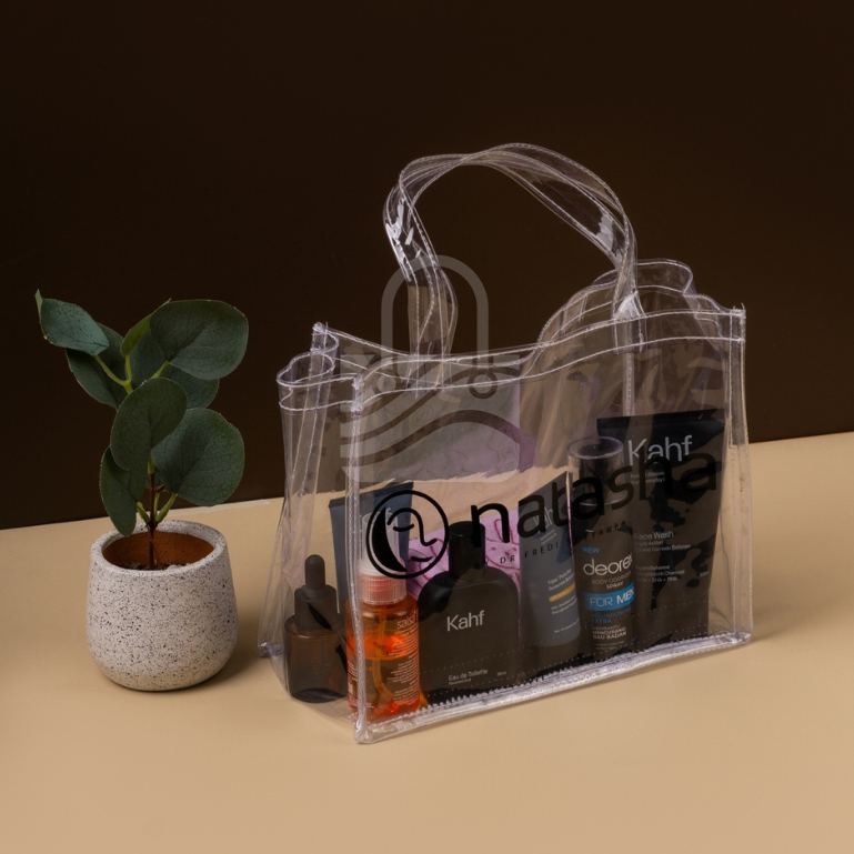 

Tas Hampers Lebaran Ukuran 20 dan 25 Custom Desain Tas Mika Bening Transparan Tebal 0.3 mm Souvenir Ulang Tahun