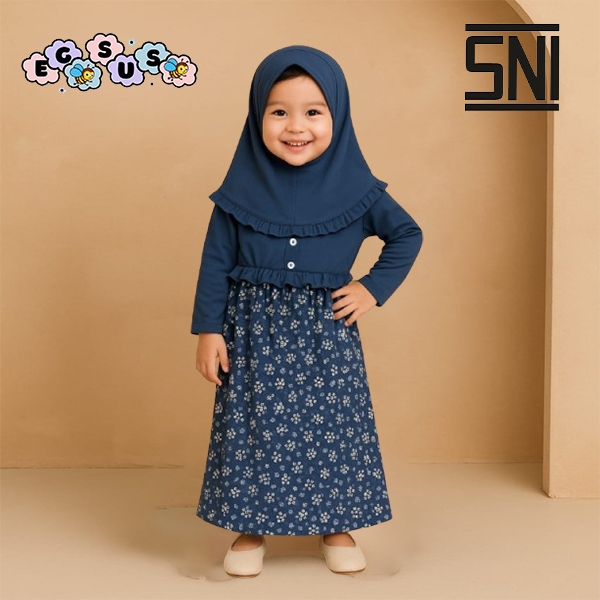 (EGSUS) Gamis Hijab Bayi Az-Zahra Spandek Kancing Motif Bunga Ruffle New Born Baru Lahir 0-18 Bulan