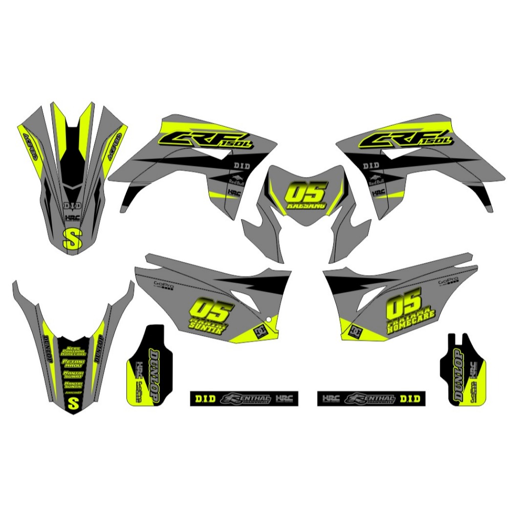 Decal Honda CRF 150L MOTIF ABU KUNING STABILO FLUO SUPERMOTO PREMIUM D-I2-1530